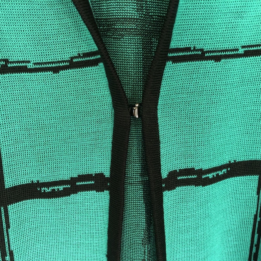 Ming Wang Cardigan Sweater Womens 2X Green Black Grid Check Knit Open Front - Picture 4 of 12